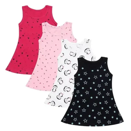 Soft & Comfortable Baby Girl Midi Dresses (Pack of 4) - 100% Cotton Hosiery Fabric