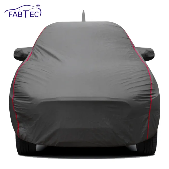 Grey car cover with mirror pockets