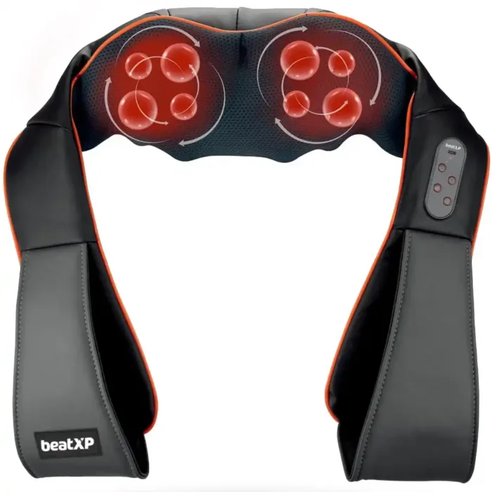 Beatxp glideheal shiatsu massager with infrared heat therapy | full body massager with 8 kneading rollers for shoulder, neck, back, muscle pain relief with type-c charging